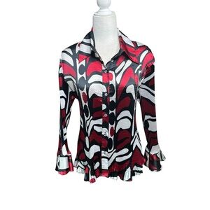 Elegant Women's Red and Black Button-Down Shirt